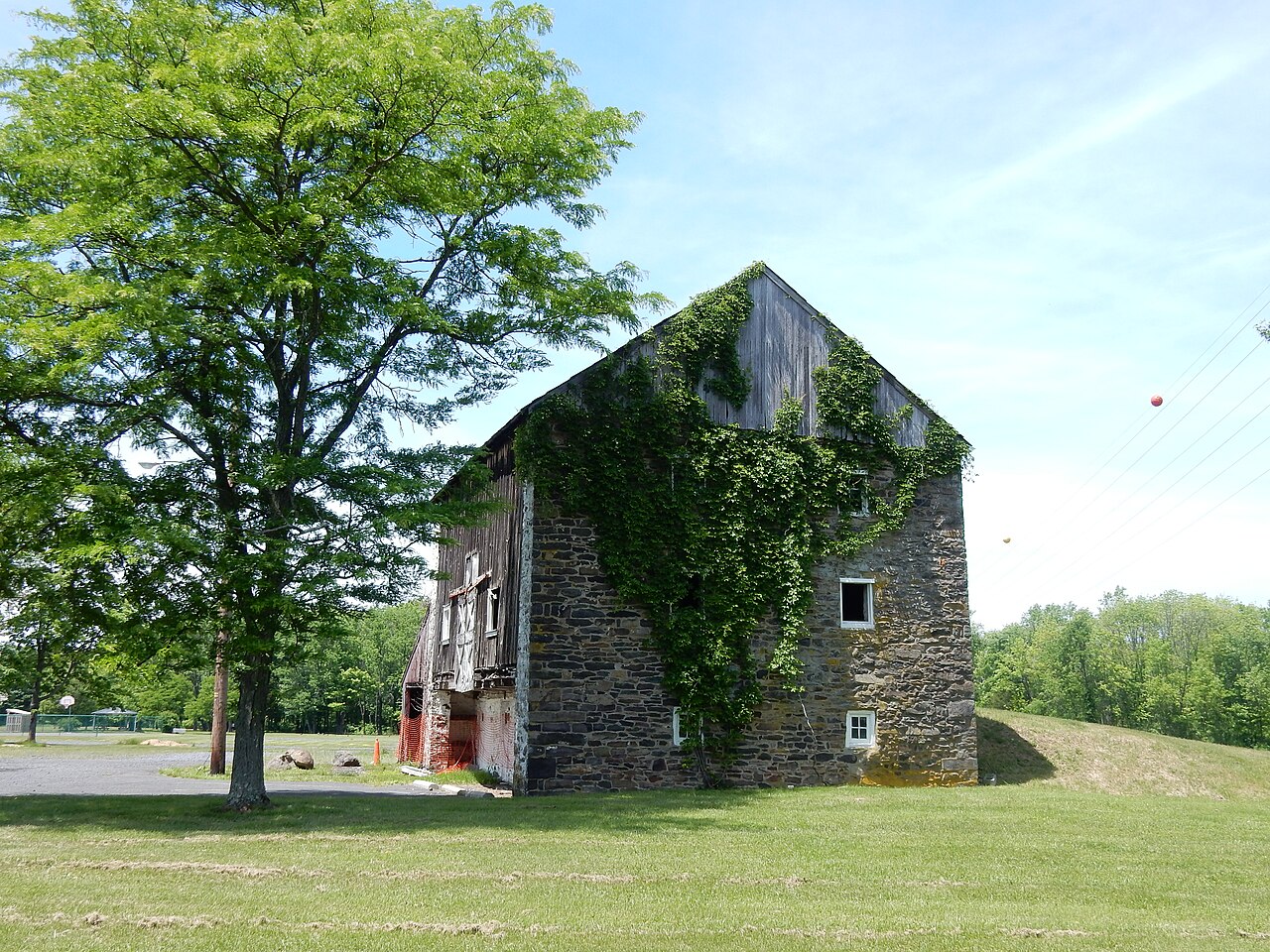 Stone and frame bank barn on Ridge Road in Sellersville, Upper Bucks County